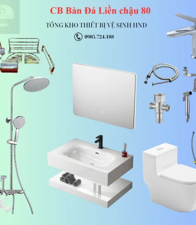 Combo bàn đá liền chậu 80