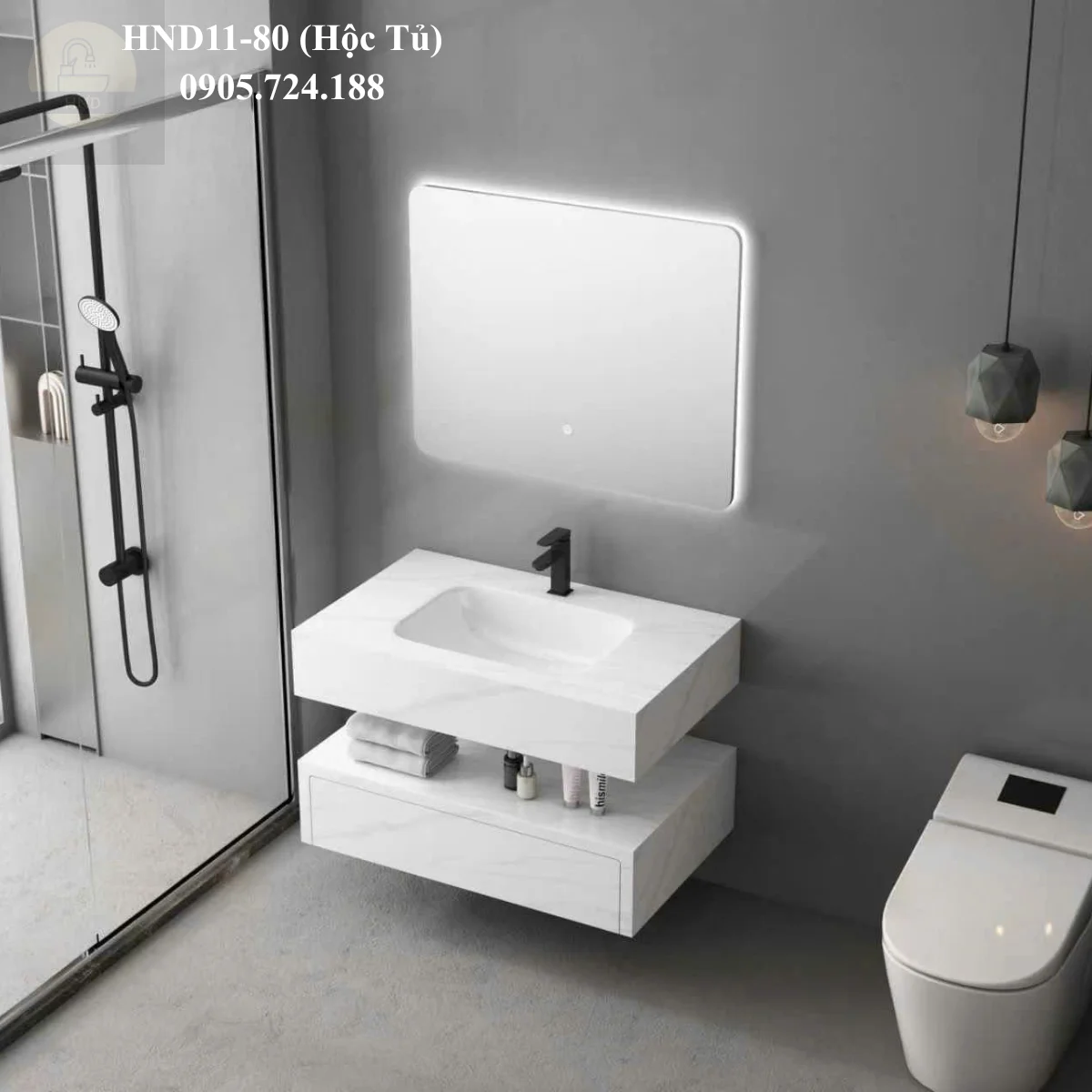 Bàn đá lavabo HND11-80 (Hộc Tủ) HND11-80