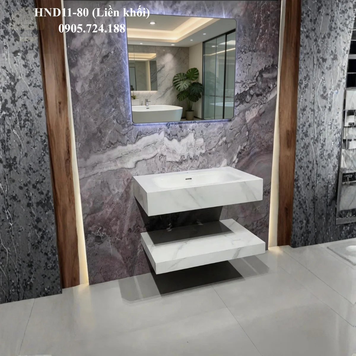 Bàn đá lavabo HND11-80 (Liền khối) HND11-80