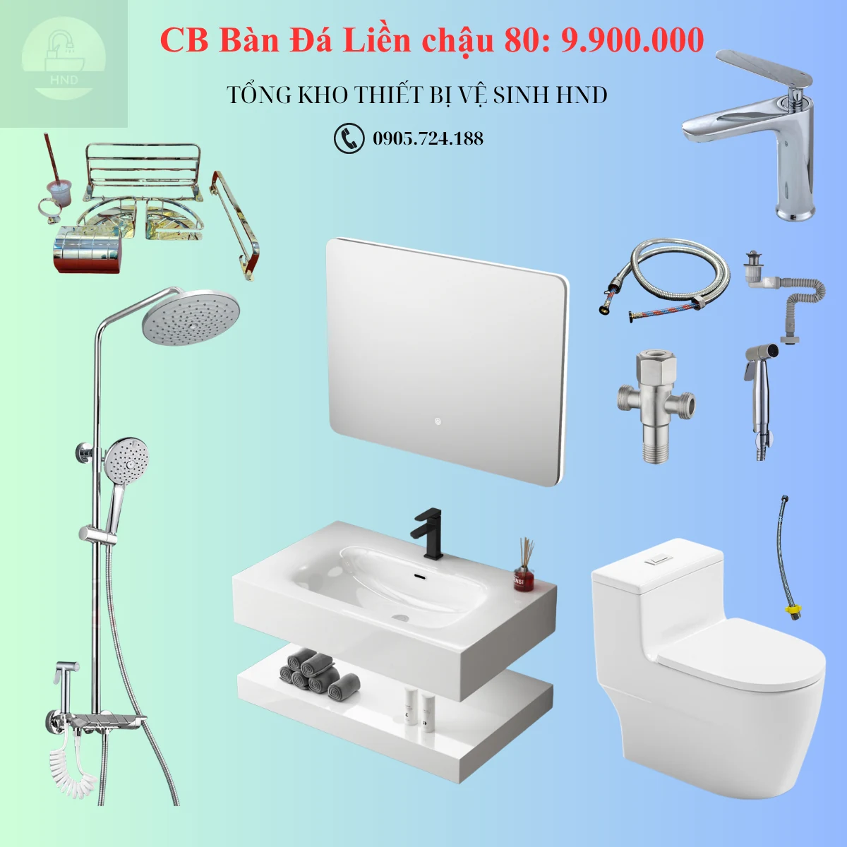Combo bàn đá liền chậu 80