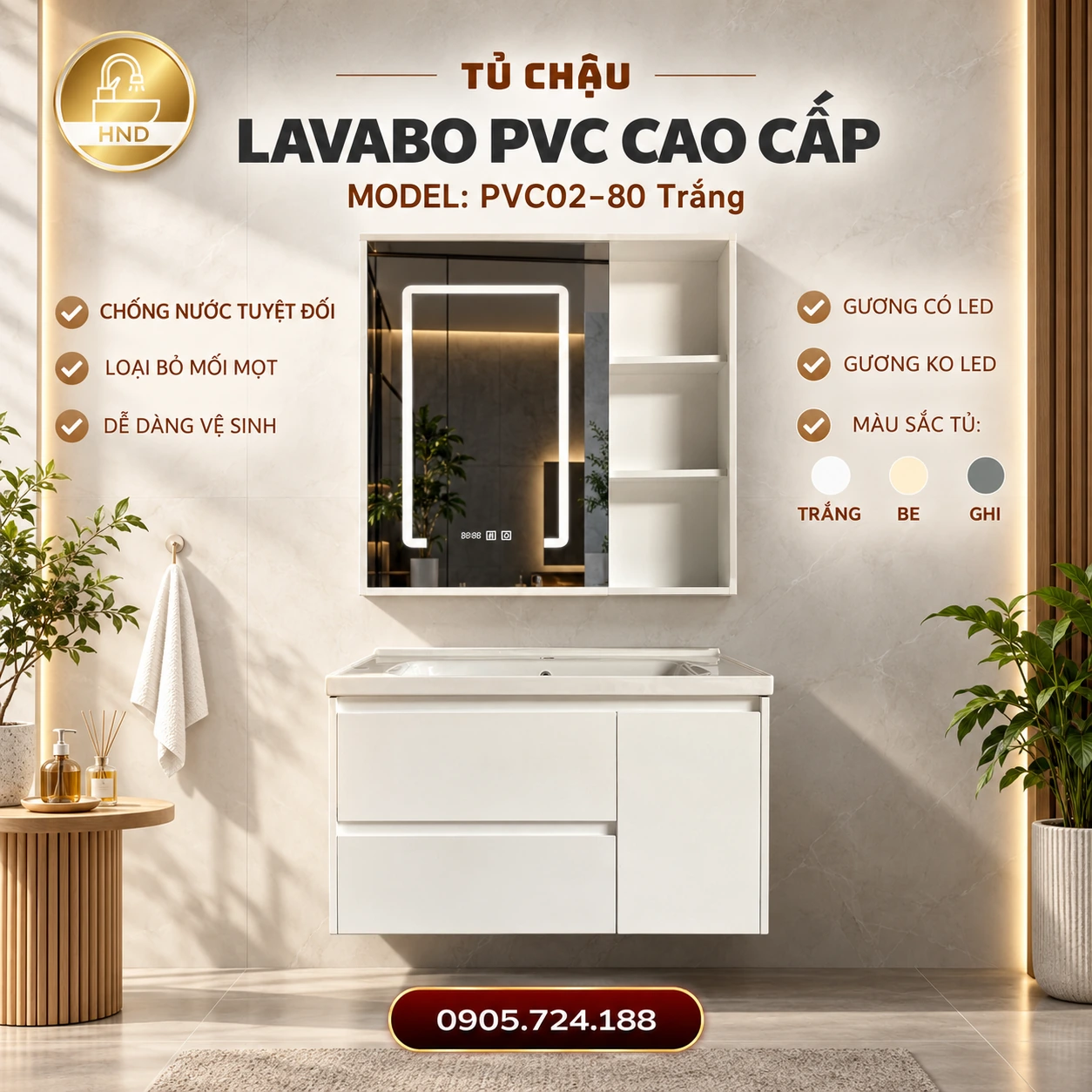 Tủ chậu lavabo PVC02-80 ảnh 2