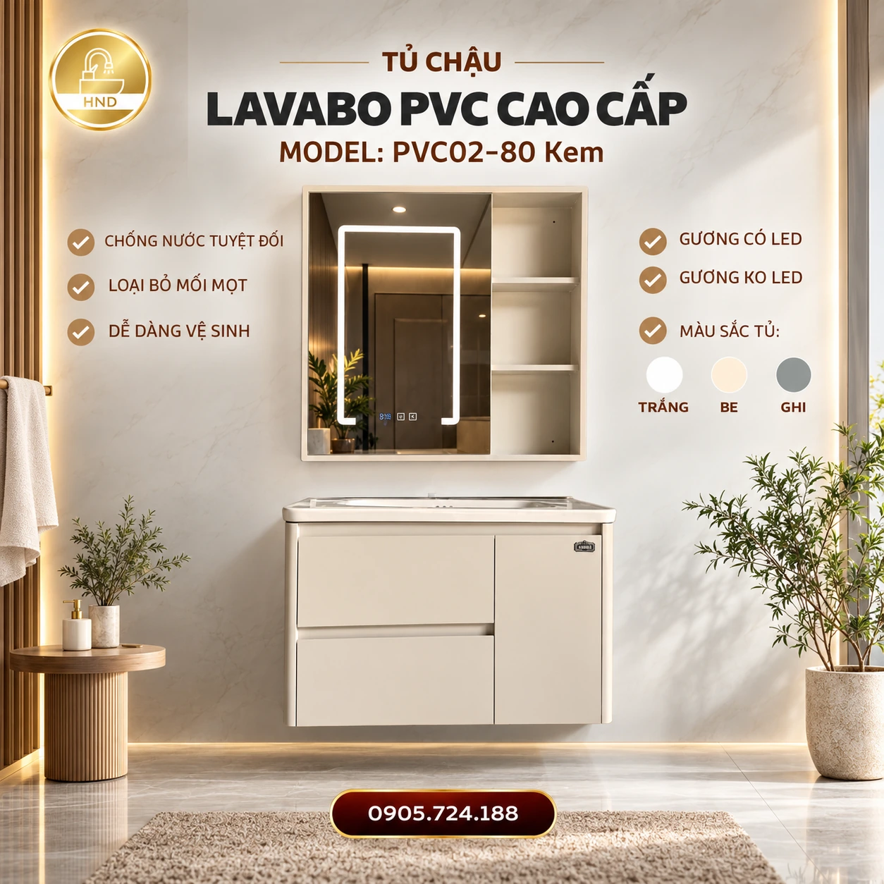 Tủ chậu lavabo PVC02-80 ảnh 3