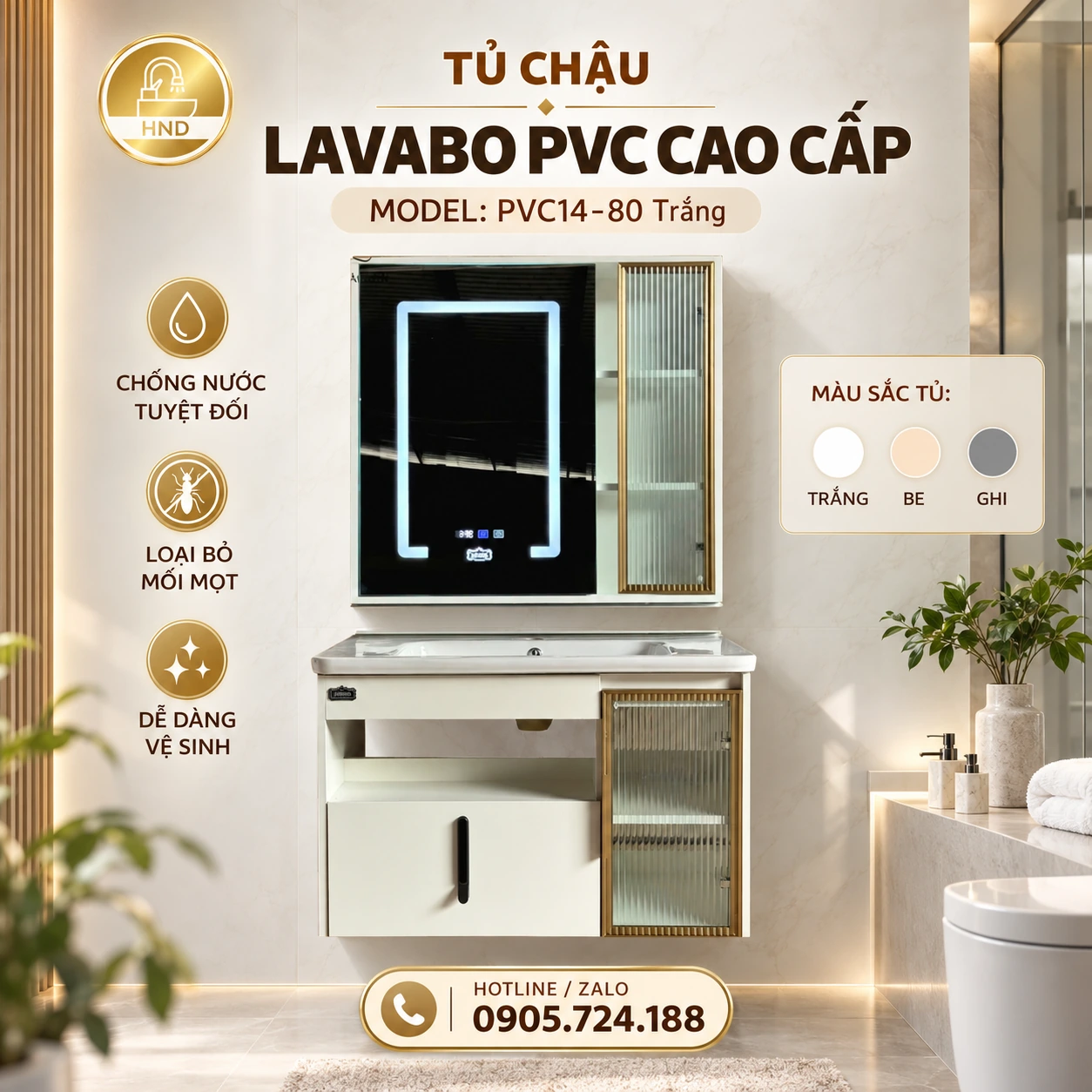 Tủ chậu lavabo PVC14-80 ảnh 2