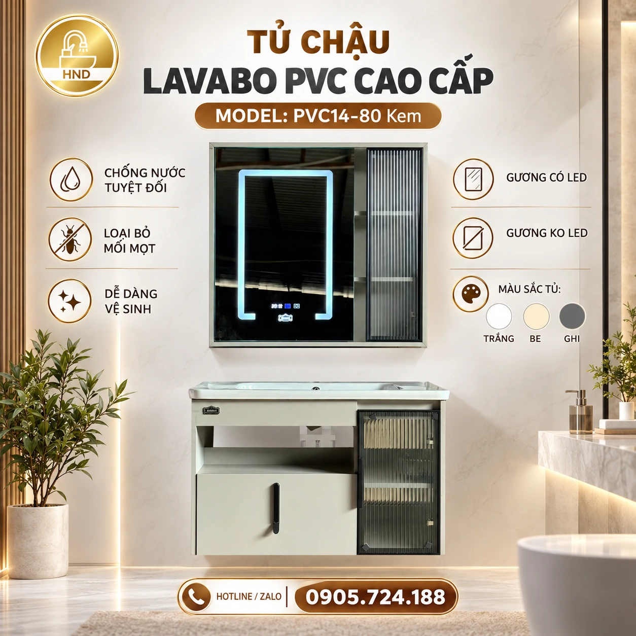 Tủ chậu lavabo PVC14-80 ảnh 3