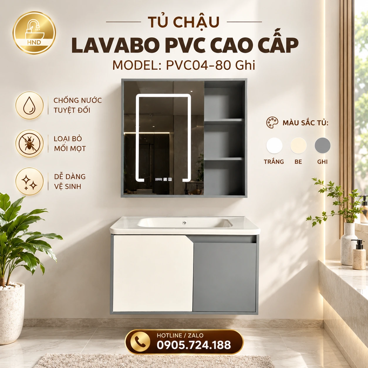 Tủ chậu lavabo PVC04-80 ảnh 2