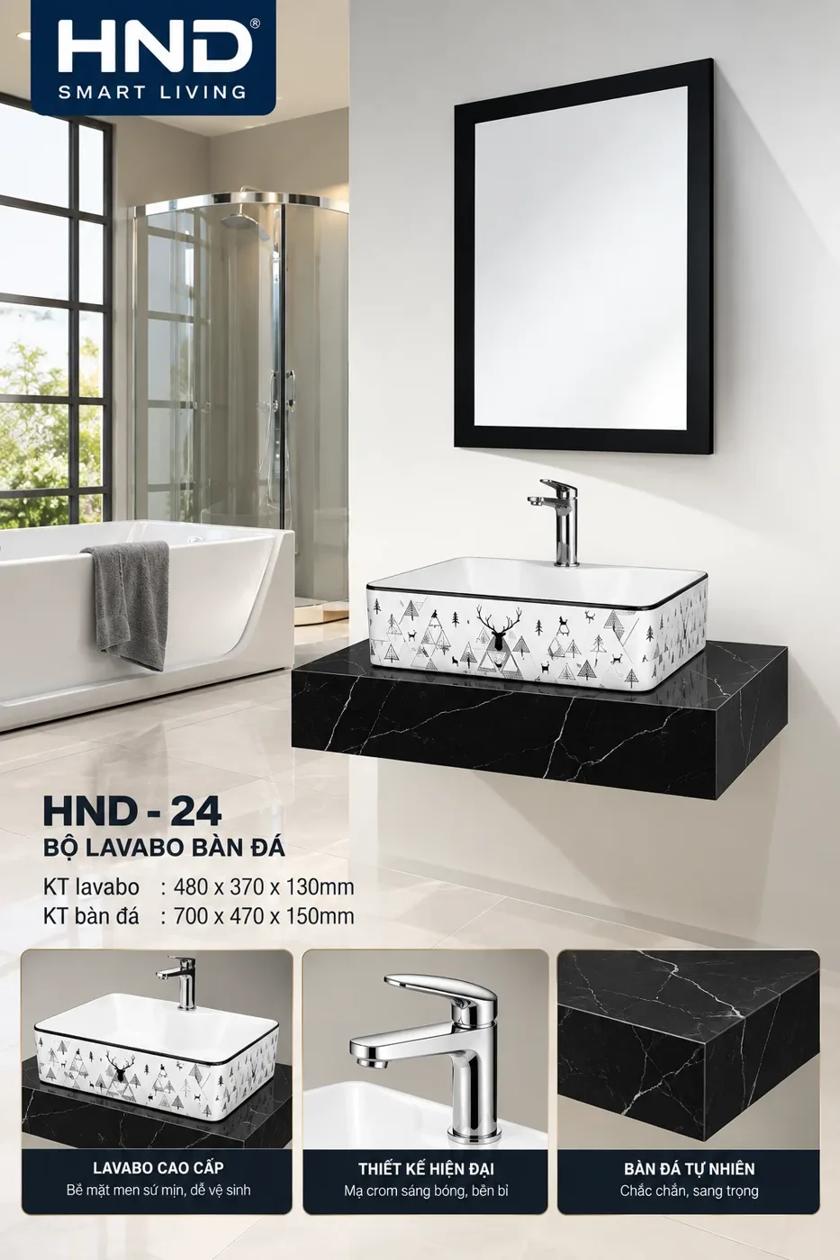 Bộ lavabo bàn đá HND-24 HND-24