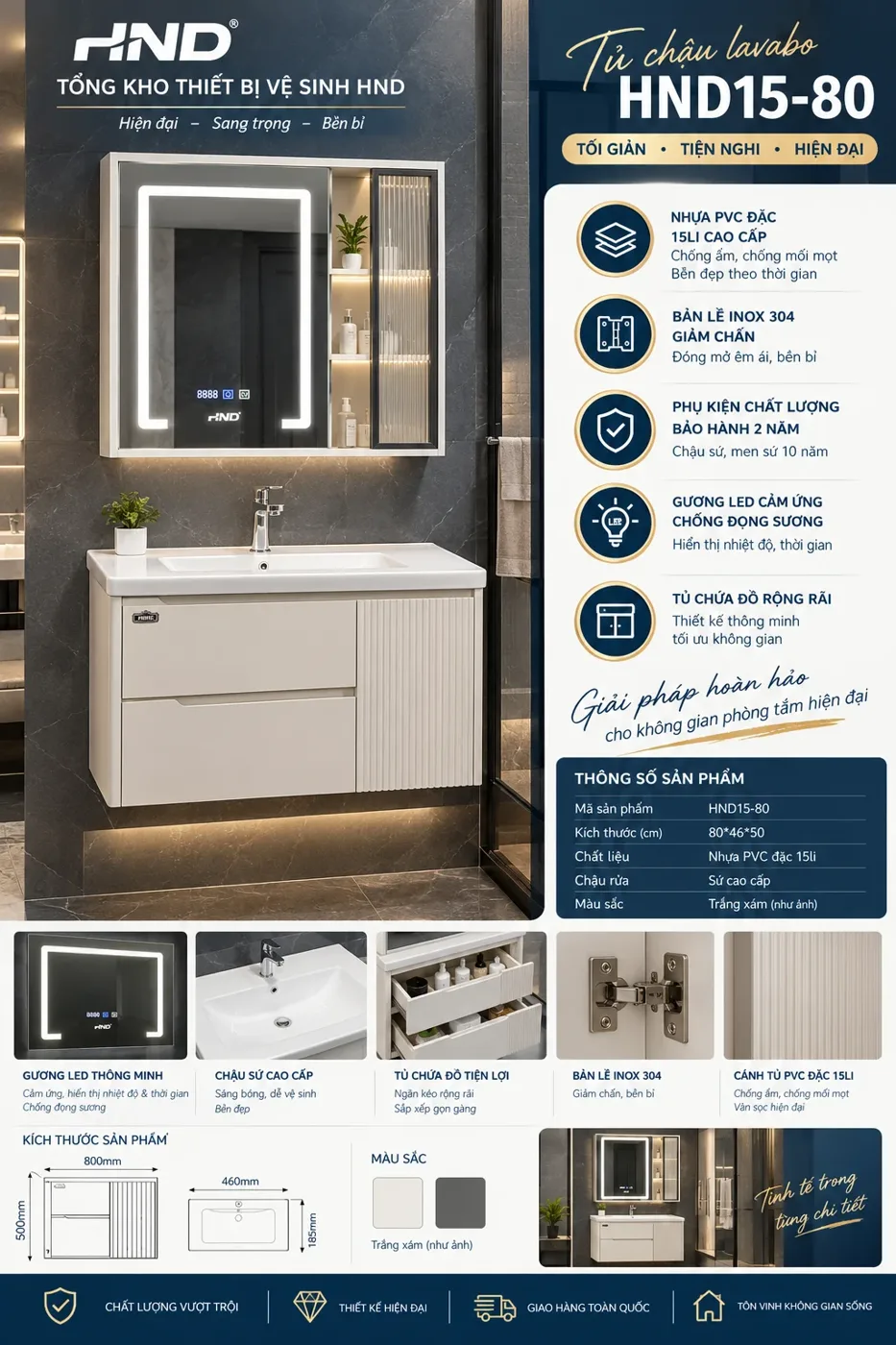 Tủ lavabo HND15-80 HND15-80