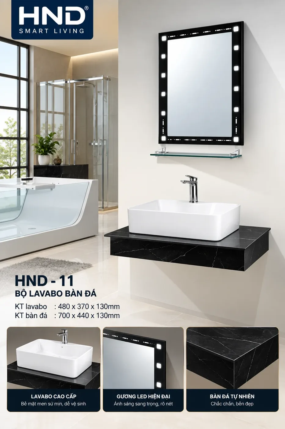 Bộ lavabo bàn đá HND-11 HND-11