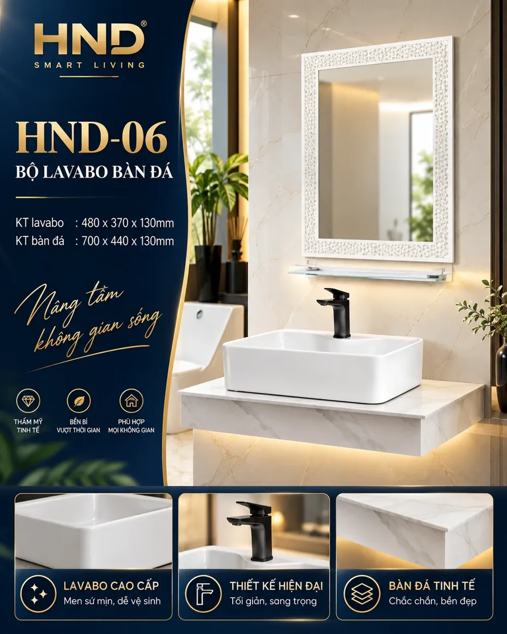 Bộ lavabo bàn đá HND-06 HND-06
