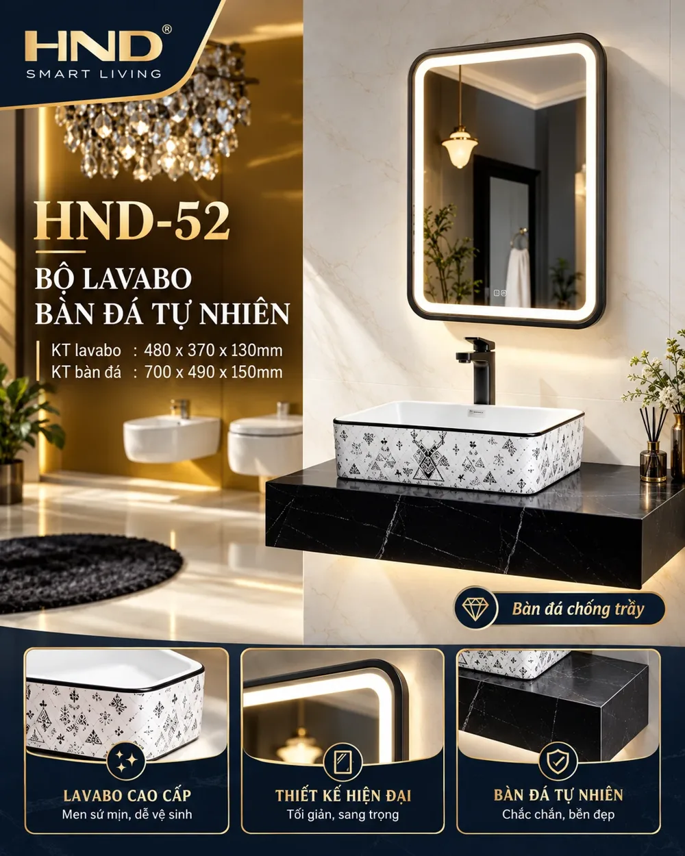 Bộ lavabo bàn đá HND-52 HND-52