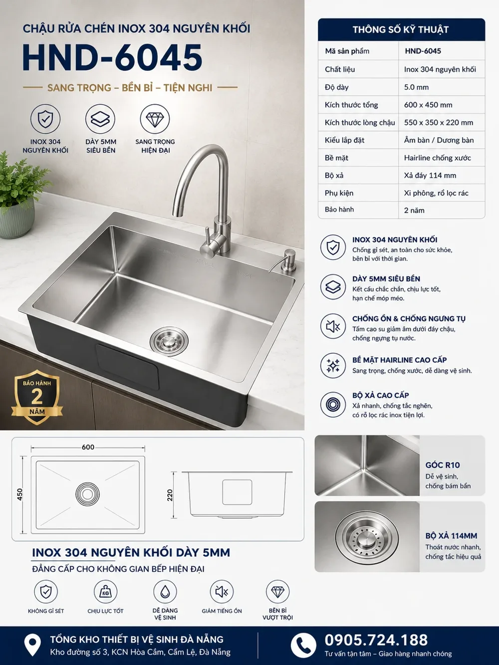 Chậu rửa chén HND-6045