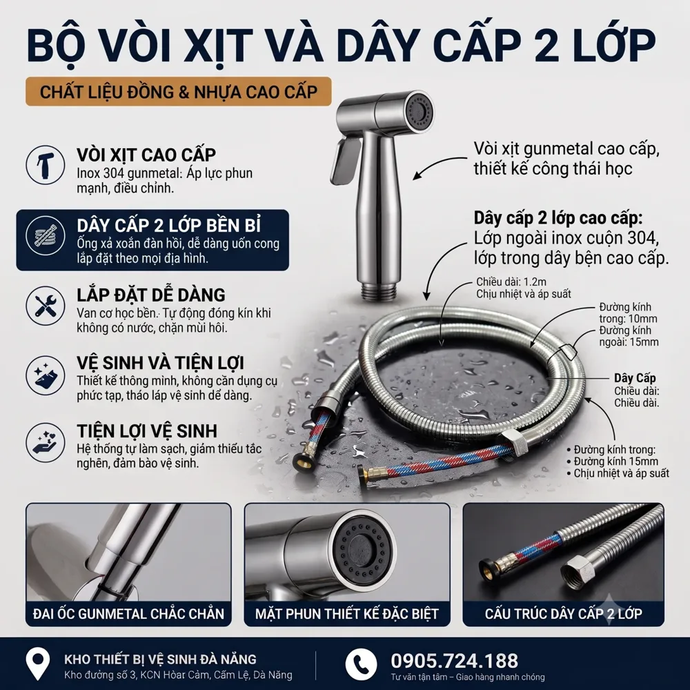 Bộ vòi xịt và dây cấp 2 lớp