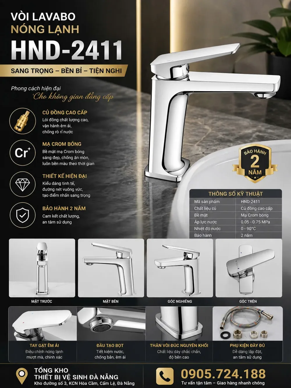 Vòi lavabo nóng lạnh HND-2411